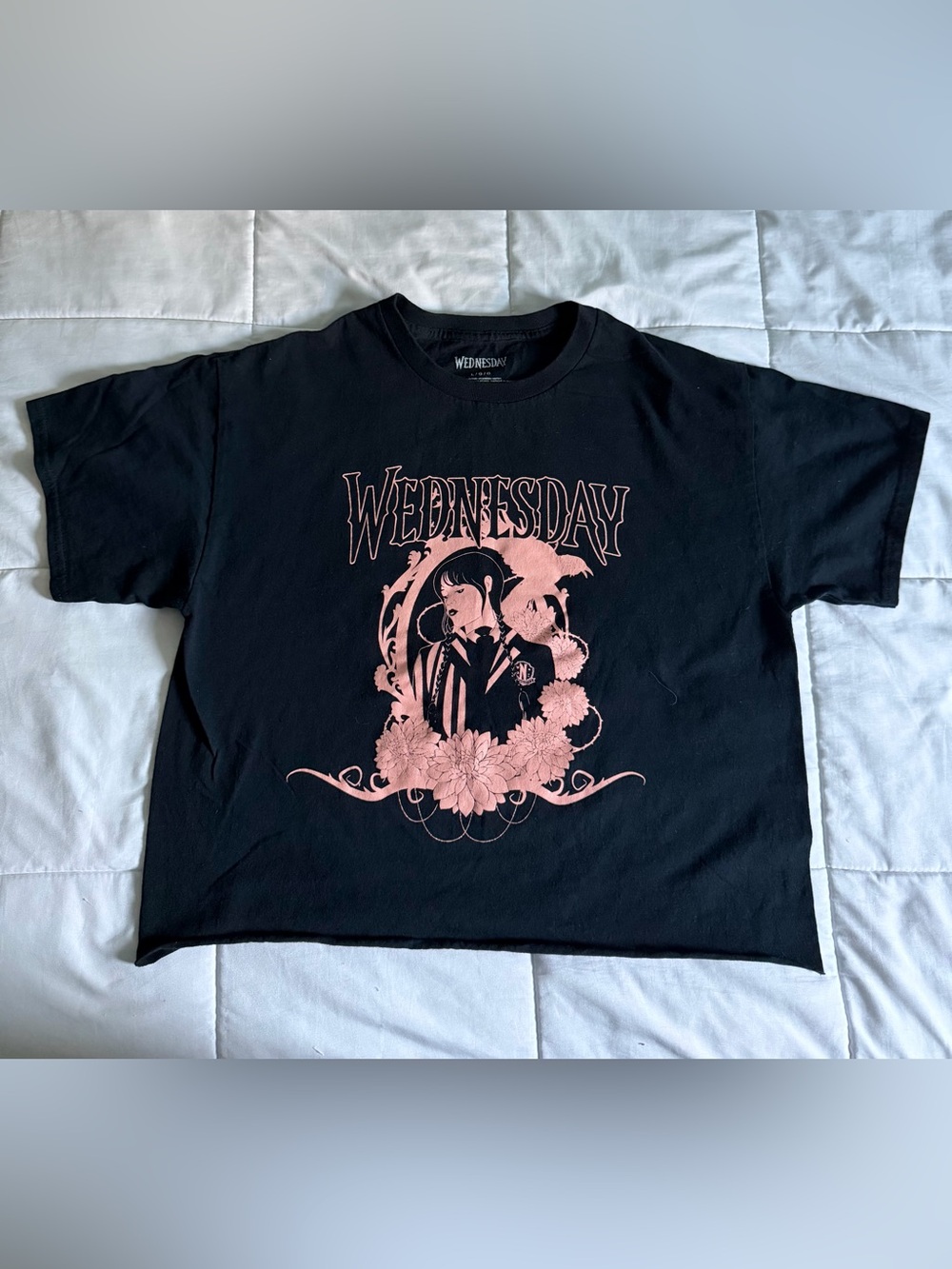 Wednesday Black Graphic Cropped Tee - Large